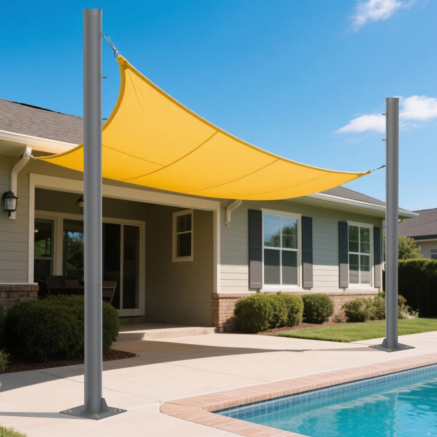 Photo 1 of 2 Pack Sun Shade Poles 10Ft Shade Sail Poles with Flat Base 2.4" Diameter Heavy Duty Shade Sail Post with 3 Rings for Garden Yard Backyard Ground Grassland
