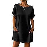 AI'MAGE Women's Swimsuit Coverup Bathing Suit Cover Ups Casual Short Sleeve Bikini Beach Dress with Pocket