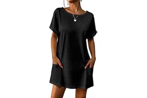 AI'MAGE Women's Swimsuit Coverup 2025 Bathing Suit Cover Ups Casual Loose Short Sleeve Bikini Beach Dress with Pocket