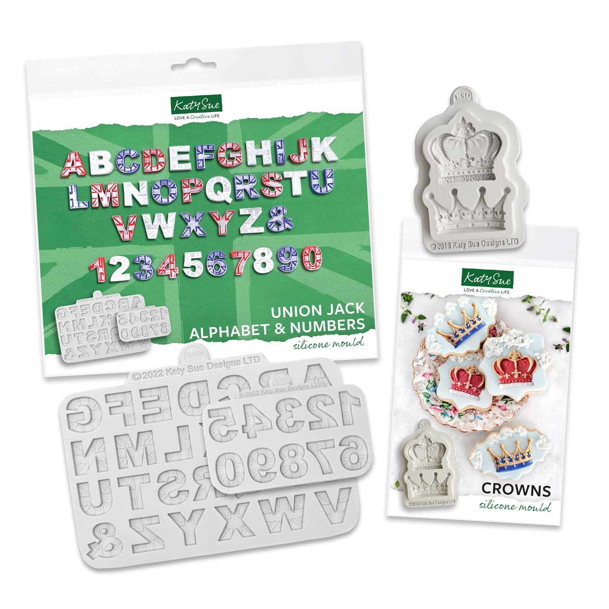 Katy Sue Union Jack Alphabet & Crowns Silicone Mould Bundle
