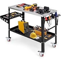 Goplus 36” x 18” Rolling Welding Table, 1200 lbs Welding Workbench on Wheels w/Tool Rack & Tray, 5/8” Fixture Holes, 8 Tool S