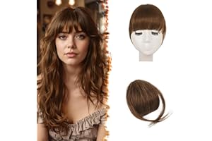 BARSDAR Real Human Hair Clip in Bangs - Human Hair Clip in Bangs for Women - Medium Brown Thick Bangs Extensions Fringe with Temples Real Hair Bangs Hairpieces - Medium Brown