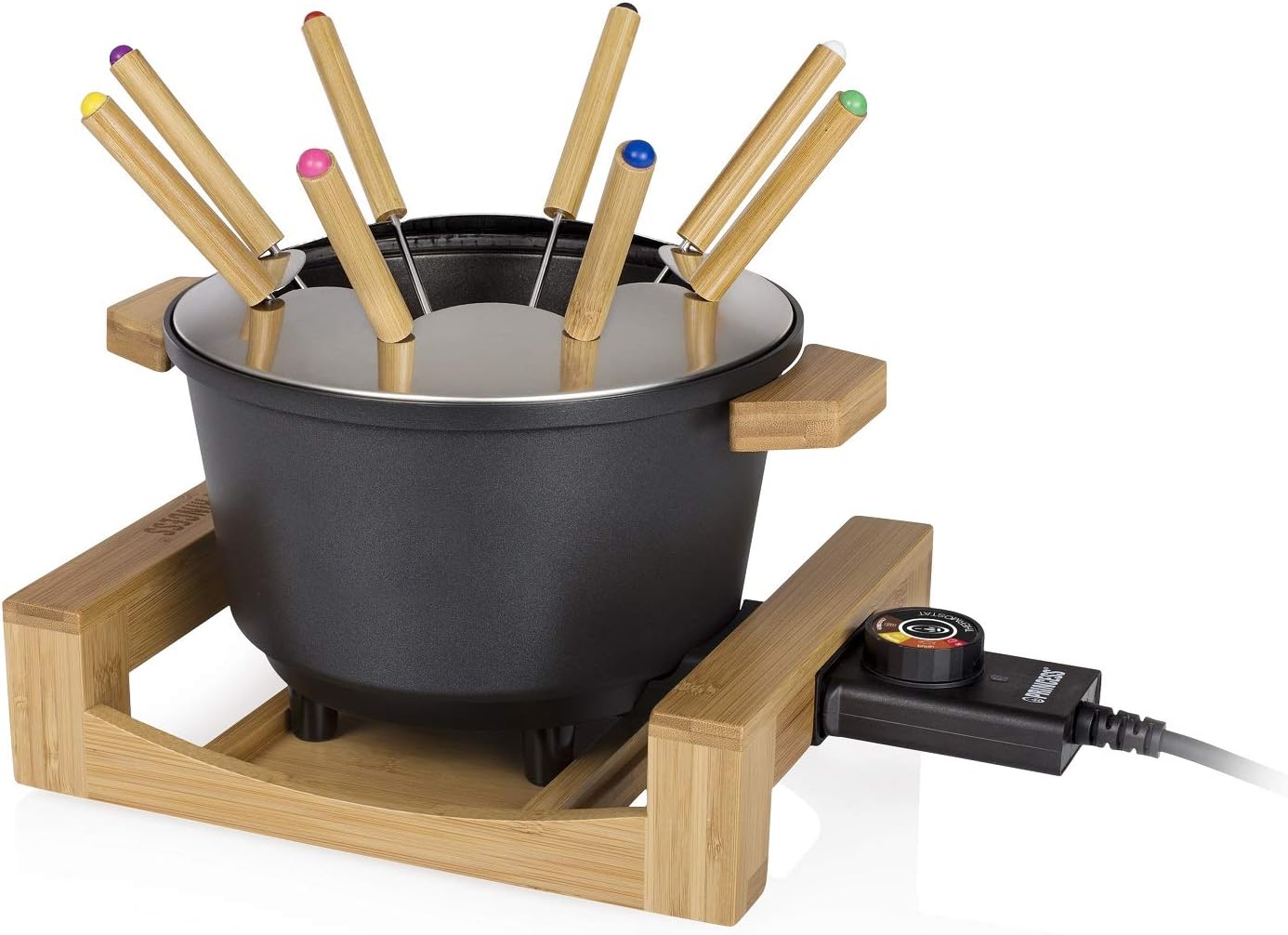 Princess Bambus Fondue Pure Black - geeignet für bis zu 8 Personen, 800 Watt, 1,5L Fasssungsvermögen, einfache Reinigung, 173025