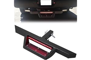 ECOTRIC Universal Drop Hitch Step w/LED Brake Light for 2" Receiver Pickup Truck SUV Trailer Towing Hitch Step Bar Rear Bumper Guard with Pin Heavy Duty Steel Powder Coated Black
