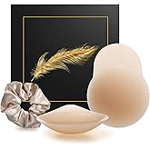 UTILdude Silicone Nipple Covers with Lift – Adhesive Push Up Bra for Women, Reusable & Washable Sticky Breast Lift Pasties, Strapless Invisible Backless Bra, Beige + Travel Case & Hair Tie Gift