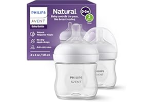 Philips Avent Natural Baby Bottles with Natural Response Nipples (Slow Flow, Flow 2), 4oz, 2-Pack, SCY900/02