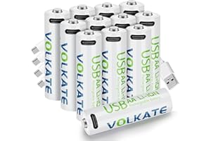 VOLKATE 4000mWh Lithium AA Batteries 12 Pack, Rechargeable 1.5V USB Double A Size High Capacity Long Lasting Li-ion Battery with Charging Cable, for Blink Doorbell, Toy, Game, Remote Controller, Flashlight