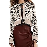 Kedera Women Leopard Cardigan Open Front Tie Up Sweaters Long Sleeve Cheetah Print Top Cropped Cardigan Jackets