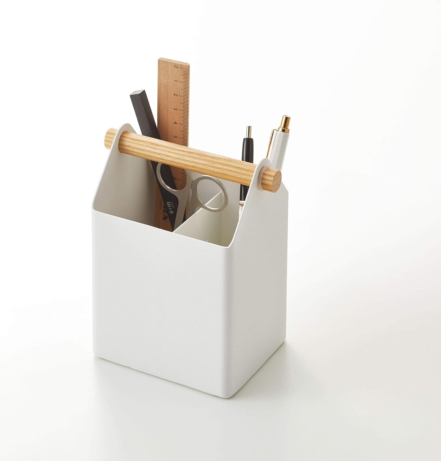 Yamazaki 4151 TOSCA Pen Stand, white, Steel/Wood, Minimalist, 12 x 8.5 x 14.5 cm - Image 3