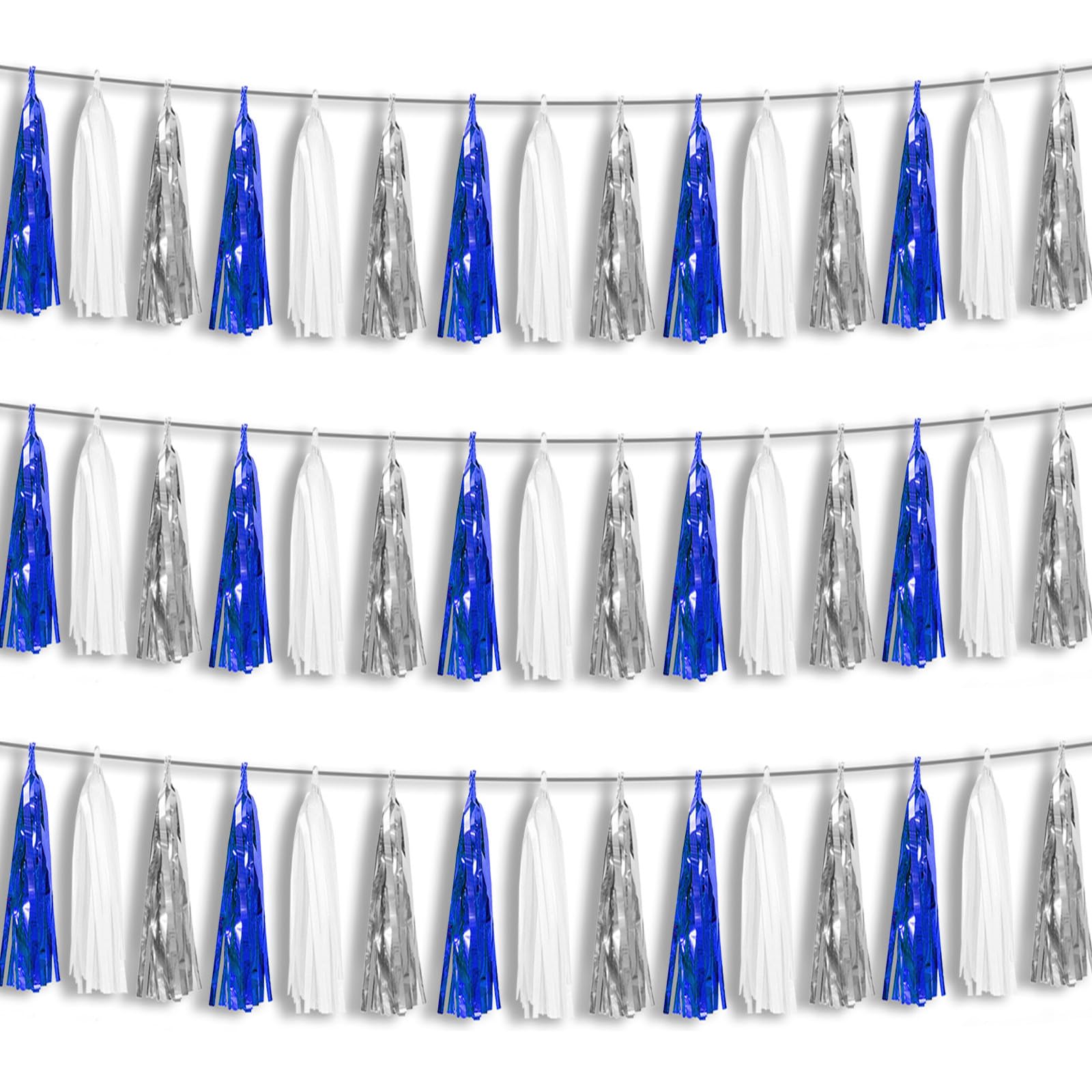 Photo 1 of 3P Navy-Blue White-Silver Tassel Garland Banner, Tassels Banner Streamers for Parade Floats, Bachelorette, Wedding, Birthday, Halloween, Christmas, Bridal/Baby Shower Party Decorations
