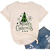 hcihgzr Christmas Shirts for Women Merry and Bright Christmas Shirt Xmas Tree Graphic Holiday T-Shirt Tops