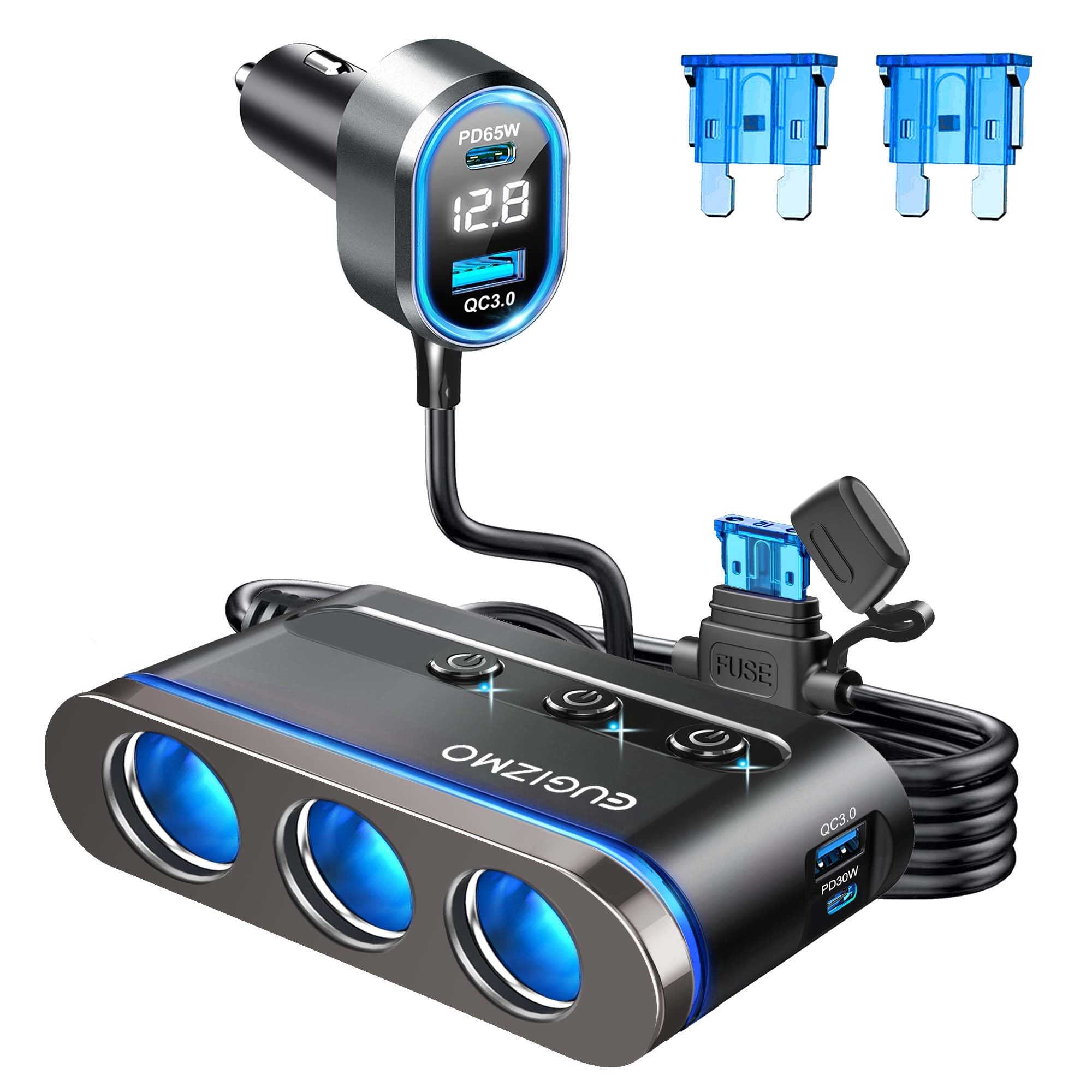 Photo 1 of Eugizmo Cigarette Lighter Splitter Adapter, 300W Powerful USB C Cigarette Lighter Splitter Car Charger Port Cargador para Carro PD 65W 30W & QC3.0 Fast Charger for Car MacBook Laptop iPad iPhone