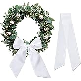 White Wreath Sash for Front Door, Blank DIY Embroidery Monogram Sash, 56 Inch Wreath Sashes for Indoor Outdoor Christmas Party Yard Decoration