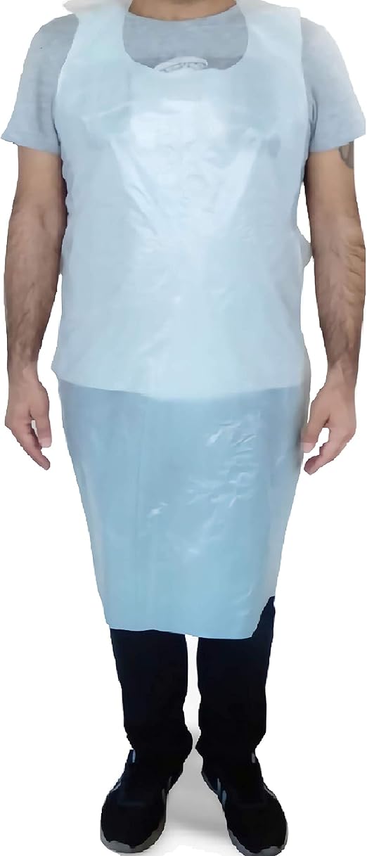Cevpak Disposable Aprons, 46 X 28 in 100 pcs, White PolyPlastic