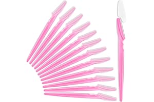 HFATMOS 12 Pcs Eyebrow Razors, Face Razors Multipurpose, Exfoliating Dermaplaning Tools, Eyebrow Trimmers Shaver with Safety Cover, Facial Hair Removal for Women Men Body Use (Pink)