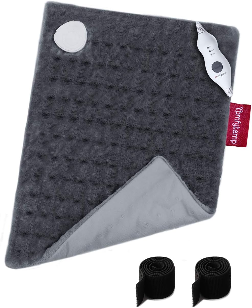 Heating Pad, Comfytemp 12 x 15 Inch Electric Heating Pad for Cramps with Straps, Soft Flannel, 3 Temperature Settings, Auto Shut Off, Moist Small Heat Wrap for Shoulders, Legs, Waist, Back Pain Relief: Health & Personal Care