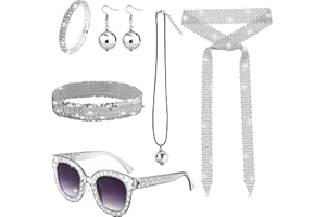 70's Disco Costume Accessories for Women Glitter Earrings Sequin Scarf Sunglasses Bracelet Disco Party Accessories
