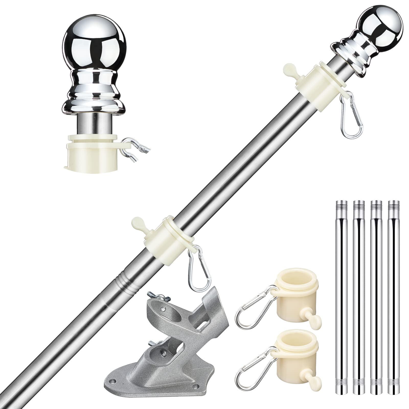 HORSE SECRET 6FT Pole Kit with Bracket Outdoor Wall Mount Stainless Steel Flagpole