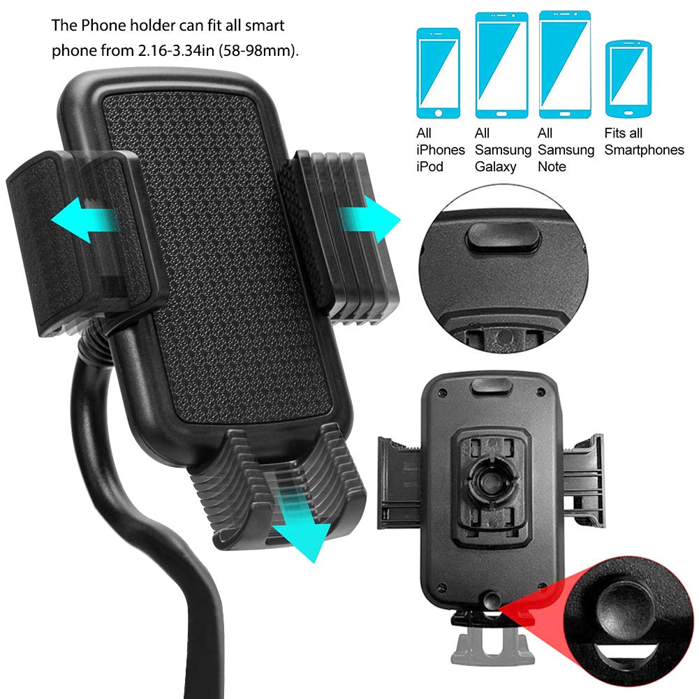 Cup Phone Holder for Car, Adjustable Portable Cup Holder Phone Mount with Gooseneck for iPhone Huawei Samsung Galaxy Google Pixel and More Cell Phone