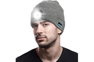 CENSGO Bluetooth Beanie with Light, Unique Tech Gifts for Men Husband Him Teen, Wireless Headphones for Fishing Jogging Working, Christmas Stocking Stuffers Grey