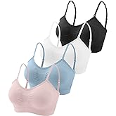 Omisy 4 Pieces V Neck Padded Bralette Cami Bra Wireless Tank Top Sports Bra with Adjustable Straps