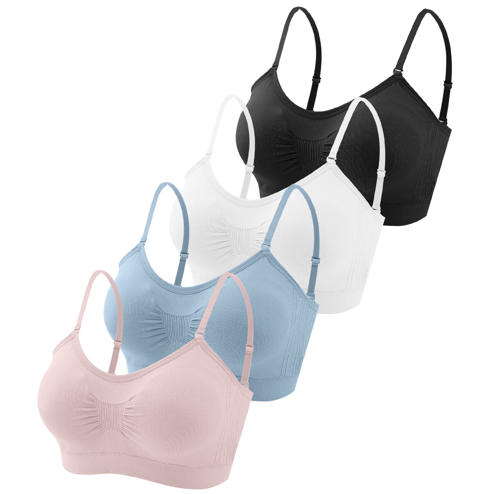 Photo 1 of ***Different Colors***
Omisy 4-Piece V-Neck Padded Bralette Cami Bra Wireless Tank Top Sports Bra with Adjustable Straps - Black, White, Pink, Blue - X-Large