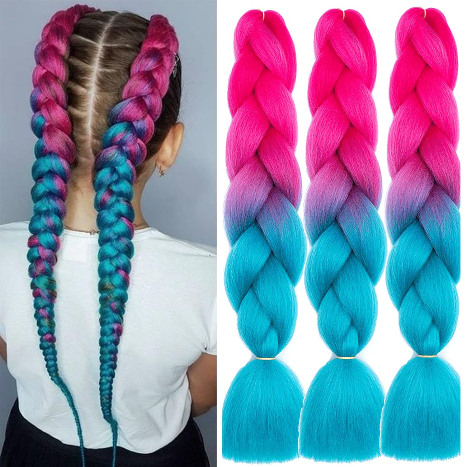 Xtrend 3Packs 24 Inch Ombre Braiding Hair 2 Tone Afro Braiding Hair Extensions for Twist Jumbo Box Braids Synthetic Hair for Women Braiding (3Packs, L15#) — image 1