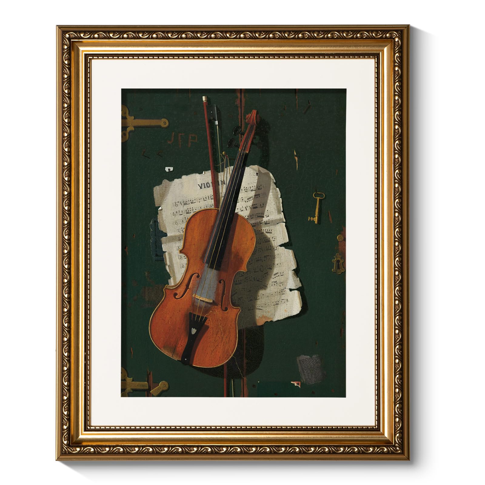 Photo 1 of ARPEOTCY Gold Framed Music Wall Art, Music Room Bedroom The Old Violin Pictures Wall Decor, Farmhouse Retro Decor, Canvas Prints, Antique Picture Frame Vintage Classical Paintings,13x16 Inch