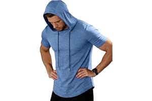 ZITY Short Sleeve Hoodies for Men with Kangaroo Pocket Pullover Hooded T Shirts Summer Gym Shirts Lightweight Sweatshirts