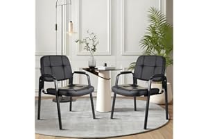 CLATINA CLLATINA Waiting Room Chairs with Padded Arms Leather Guest Chair no Wheels for Office Reception and Conference Desk Black 2PK