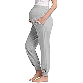 Women's Cotton Maternity Jogger Pants Over The Belly with Pocket - Pregnancy Lounge/Pajama/Pj Sweatpants S-XXL