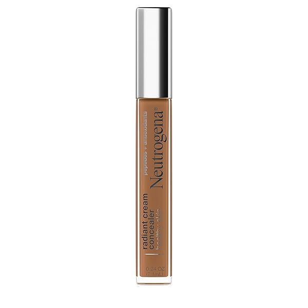 NEUTROGENA HEALTHY SKIN RADIANT BRIGHTENING CREAM WITH PEPTIDES & VITAMIN E ANTIOXIDANT, LIGHTWEIGHT PERFECTING CONCEALER, NON-COMEDOGENIC, MOCHA MEDIUM/DEEP 03 WITH NEUTRAL UNDERTONES, 0.24 OZ