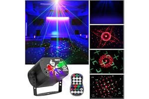 DJBOOMY DJ Disco Party Lights Stage Laser Light Strobe Projector RGB Sound Activated with Remote Control for Christmas Halloween Room Home Decorations Karaoke KTV Bar Birthday Wedding Dance Show (60 Patterns)