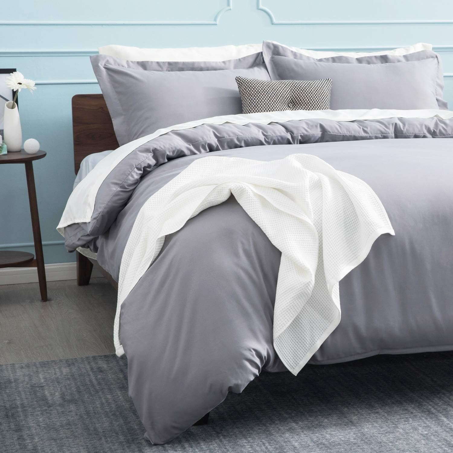 Bedsure Duvet Covers Queen Size Grey - Duvet Cover Queen Set Bedding Comforter Cover with Corner Ties Zipper Closure 90x90 Inch 3 Pieces: Kitchen & Dining