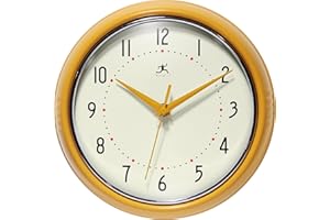Infinity Instruments Retro 9 inch Silent Sweep Non-Ticking Mid Century Modern Kitchen Diner Wall Clock Quartz Movement Retro Wall Clock Decorative (Saffron Yellow)