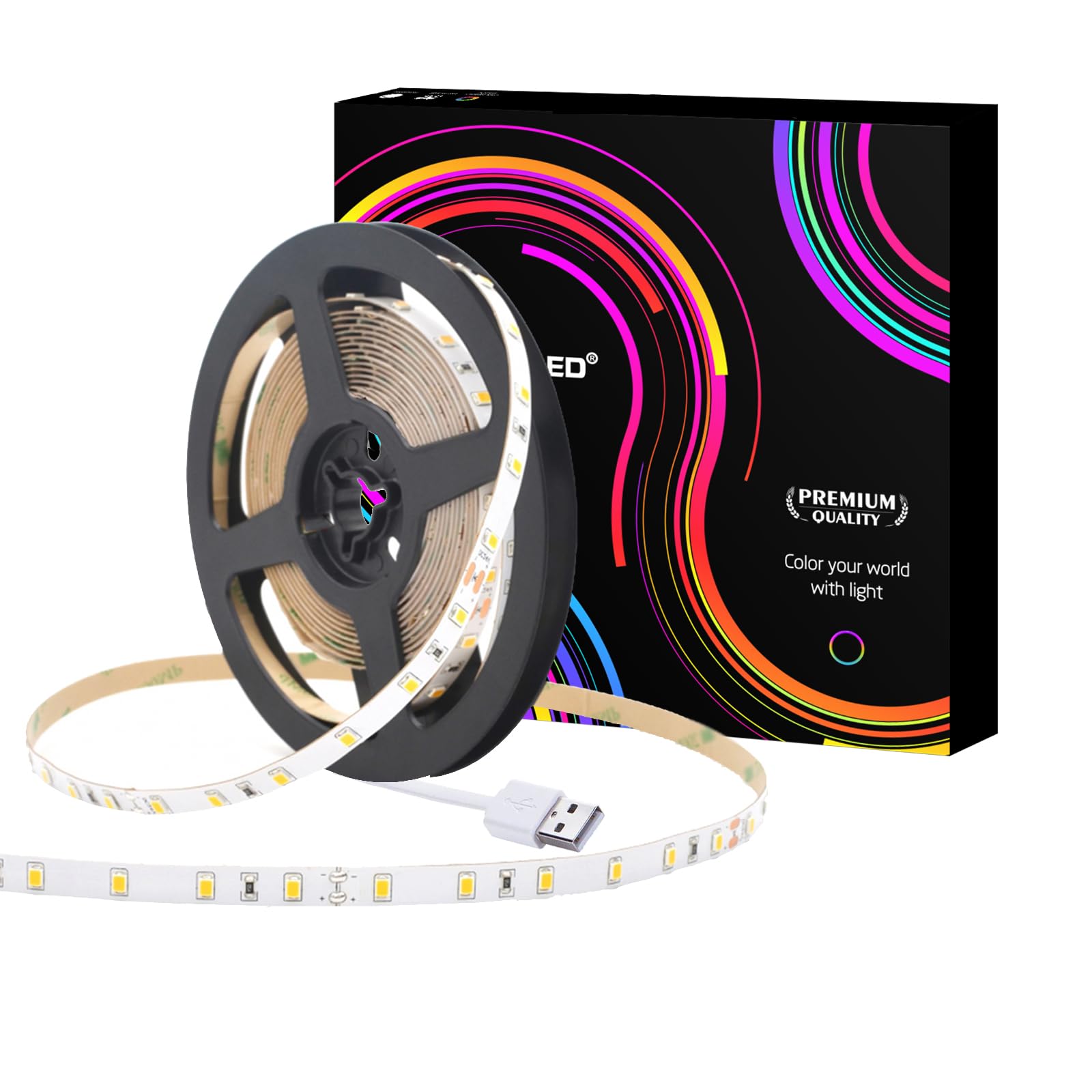 VVFLED 2m USB Warm White LED Strip Light, Pulg & Play, TV Backlights, Super Bright Indoor Strip Light for Bedroom, Kitchen, DIY, Decor LED Rope Lights Tape Light