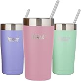 Healthy Human Stainless Steel Tumbler with Straw & Lid | Splash Proof Insulated Travel Cup | Eco-Friendly Coffee Tumblers | Water Cups with Straws Cleaner and Splash Proof Lids (20oz, Petal Pink)