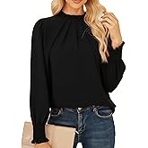 GRACE KARIN Women Dressy Long Sleeve Blouse,2025 Fall Business Casual Tops,Pleated Mock Neck Shirts Fashion Work Outfit