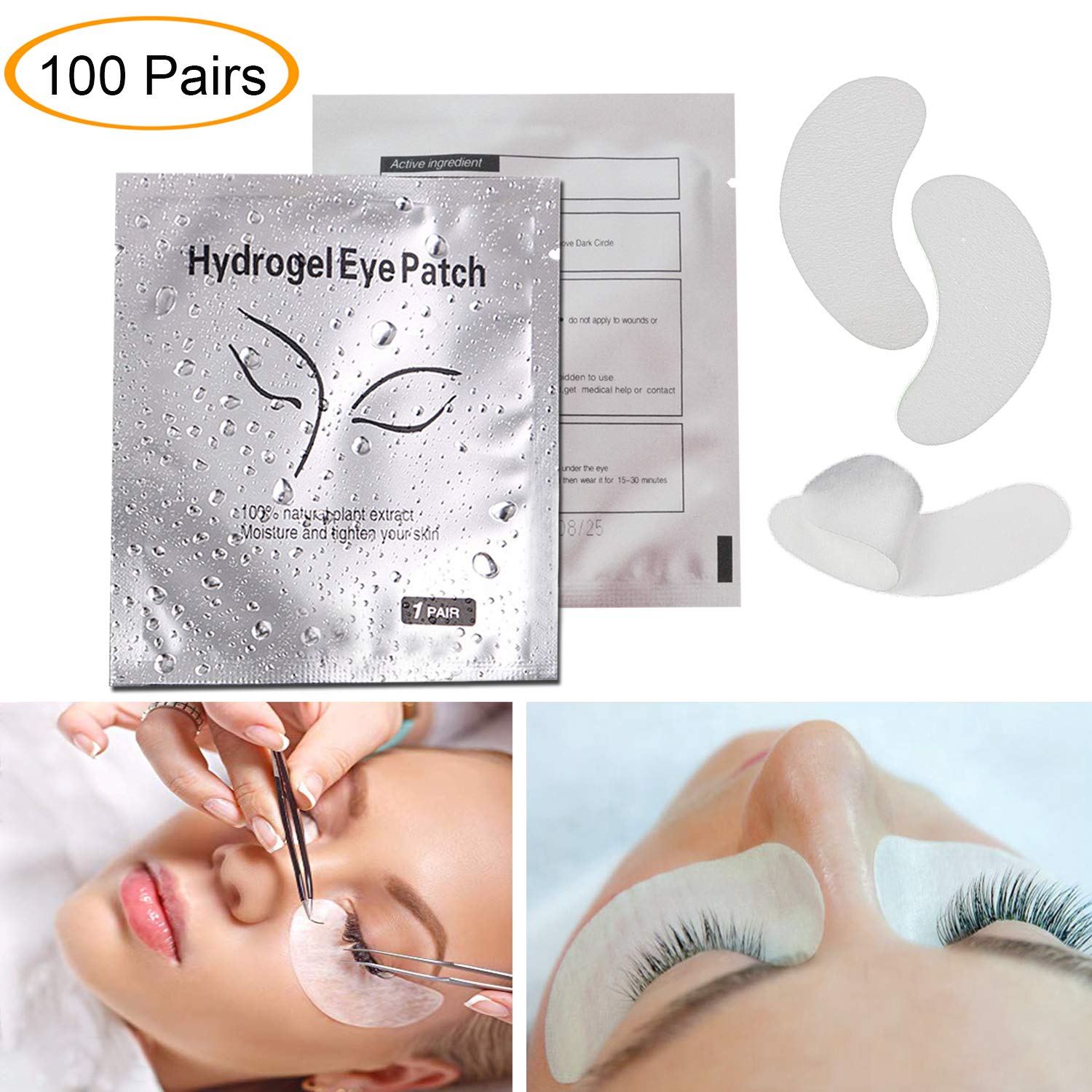 100 Pairs Eye Gel Pads, Jiasoval Natural Hydrogel Eye Patches for Eyelash Extension Lint Free Eye Pads, Eye Mask Pads Beauty Tool - Under Eye Pads