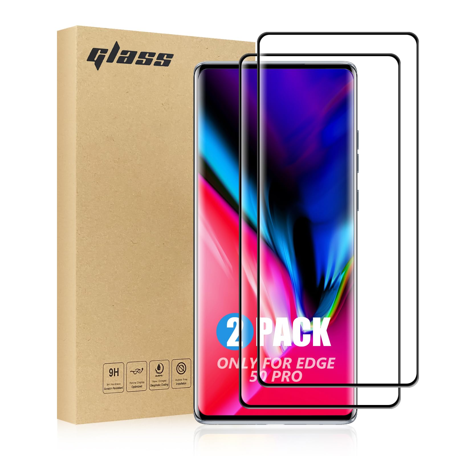 TailTech Screen Protector for Motorola Edge 50 Pro Screen Protector Moto Edge 50 Pro Tempered Glass, 2-Pack 3D Full Coverage Tempered Glass for Moto Edge 50 Pro Curved Edge