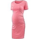 Liu & Qu Women's Maternity Bodycon Ruched Side Dress Casual Short & 3/4 Sleeve Dress for Daily Wearing Or Baby Shower