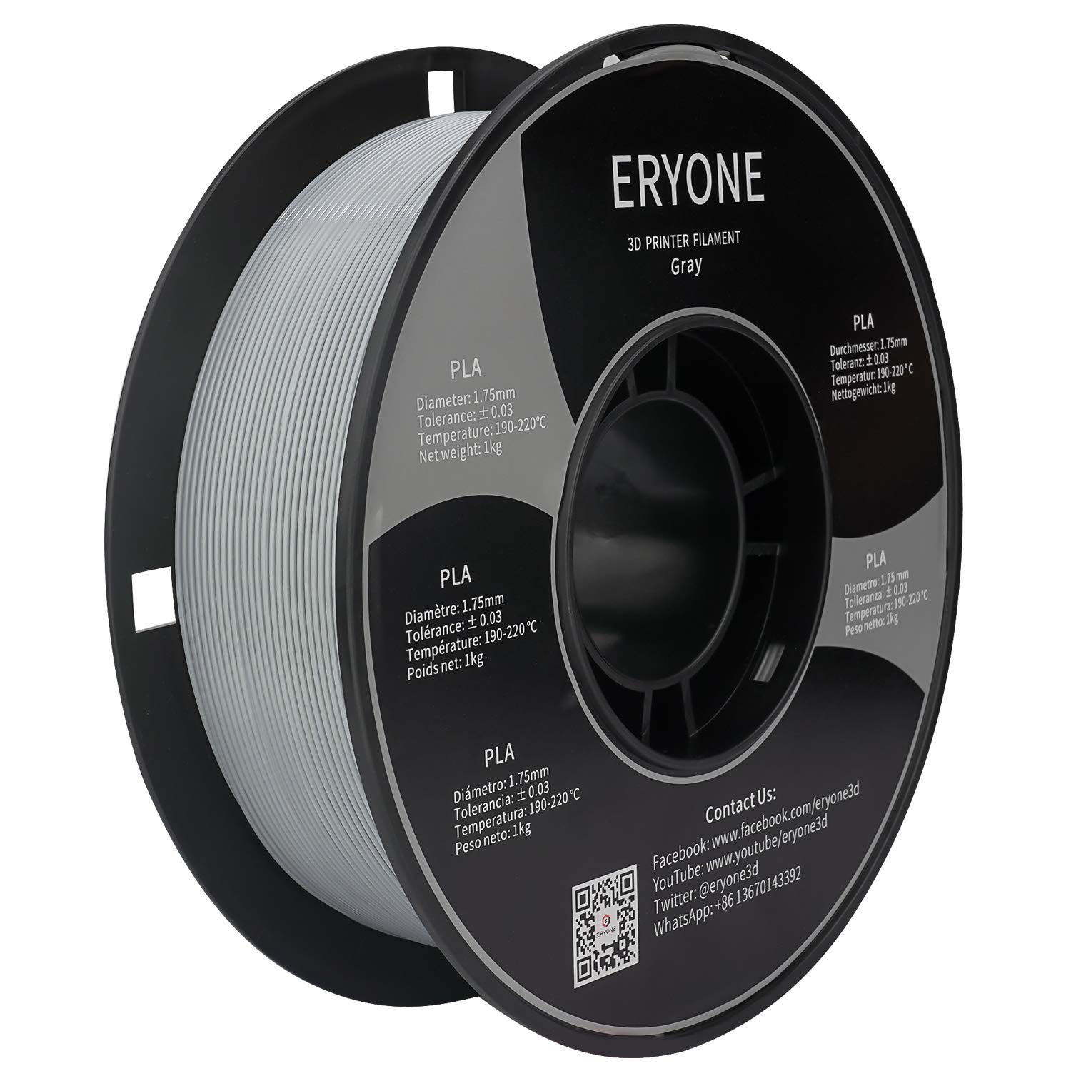 ERYONE PLA Filament 1.75mm, 3D Printer Filament PLA, Dimensional Accuracy +/-0.03mm, 1kg 1 Spool(2.2lbs),Gray - Image 3