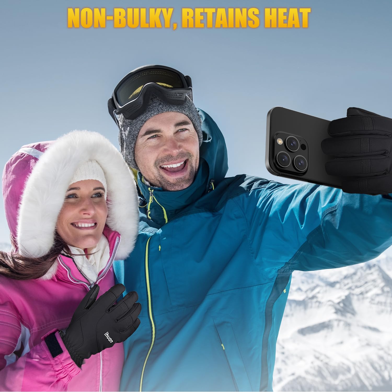 ihuan Waterproof Ski Gloves,Winter Snow Glove-Cold Weather for Women Men Warm Thermal Touch Screen, Motorcycle Driving Hiking Cycling
