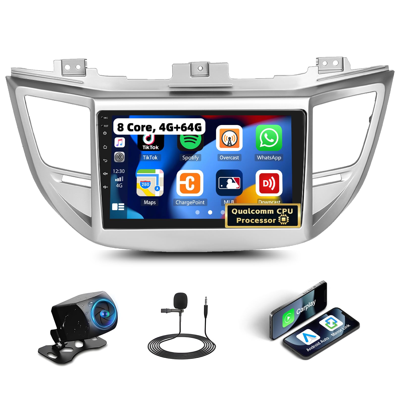 Photo 1 of [4G+64G, 8 Core] Qualcomm Car Radio Android 13 Stereo for Hyundai Tucson 2015-2018 Wireless CarPlay Android Auto, 9 Inch Touchscreen GPS Navigation Bluetooth 5.1 DSP FM/RDS WiFi 6/4G SWC Backup Camera