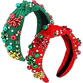 Brimekichio Christmas Headbands for Women Girls, Red Green Knotted Jeweled Headband, Cute Xmas Christmas Hair Accessories Holiday