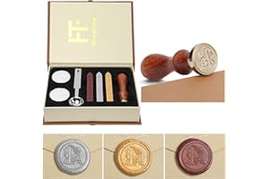 Mingting Wax Seal Stamp Kit,Mingting Classical Old-Fashioned Antique Wax Stamp Seal Kit Initial Letters Alphabet Set Gift Box with Vintage Wooden Handle and Brass Color Head(F)