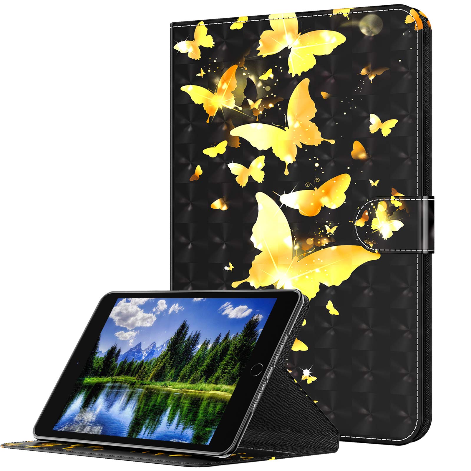 GLANDOTU Case for Lenovo Tab M10/ P10 TB-605L/ X605F 10.1 inch Tablet Case Flip Wallet PU Leather Cover with Magnetic Button Standing Funstion Full Body Protective Phone Cases - Golden butterfly