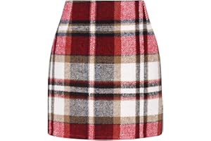 Plaid Skirts for Women Fall Winter Knee Length Pencil Wool Skirt with Slit High Waist Plaid Skirt Bodycon Mini Skirts