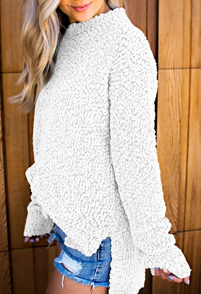 Imily Bela Womens Fuzzy Knitted Sweater Sherpa Fleece Side Slit Full Sleeve Jumper Outwears at  Women’s Clothing store