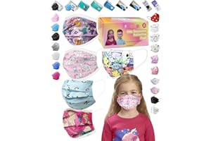 EBAT 5 Color Cute Cartoon Pattern Imprint Mix(10 Pack Individually Wrapped of Each)Breatheable Comfortable Disposable Earloop 3-Ply Face Masks for Kids Age 4-12,Skin Friendly Non-Woven & Melt-Blown Fabric